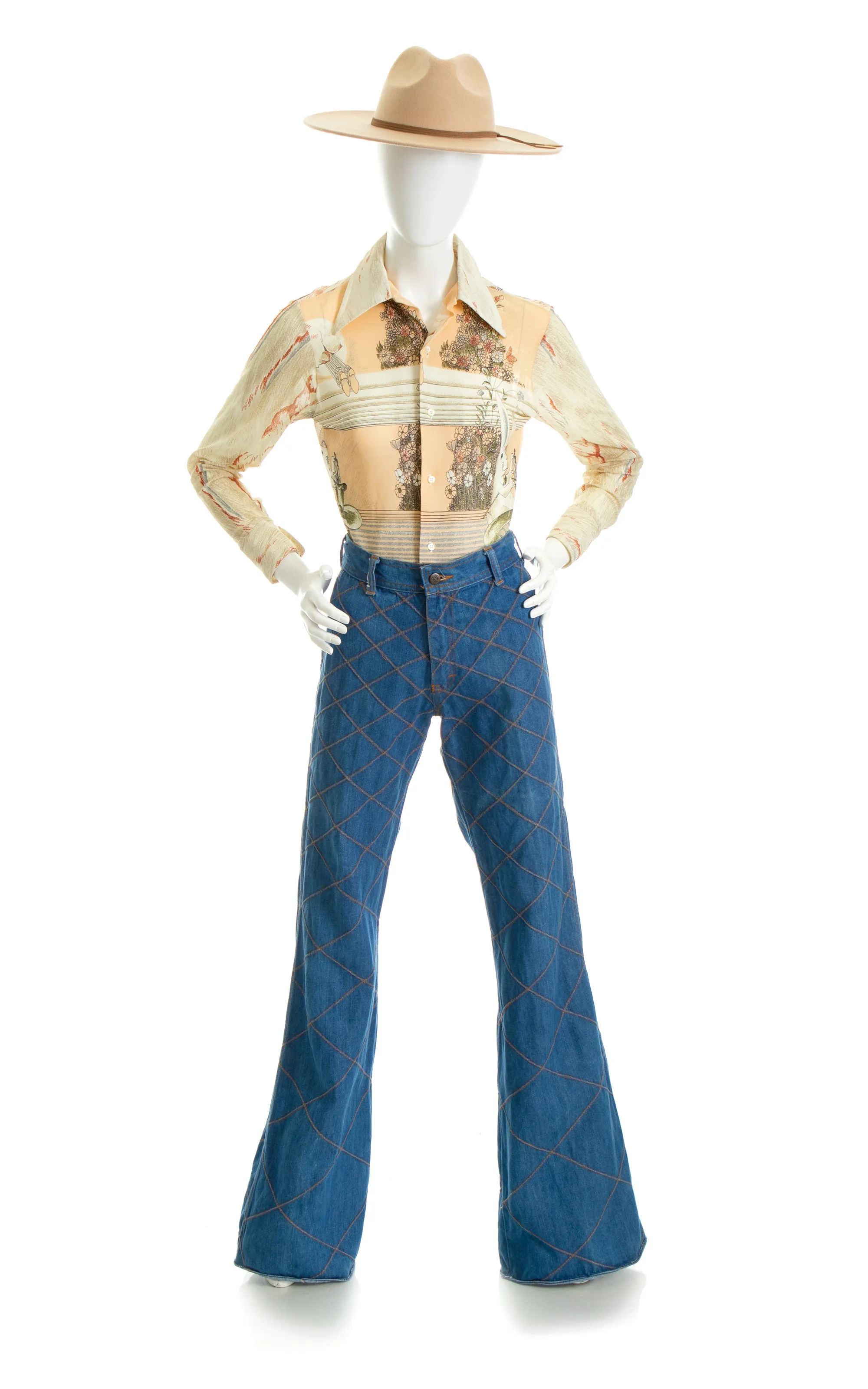 1970s Top Stitch Denim Bell Bottom Jeans | medium