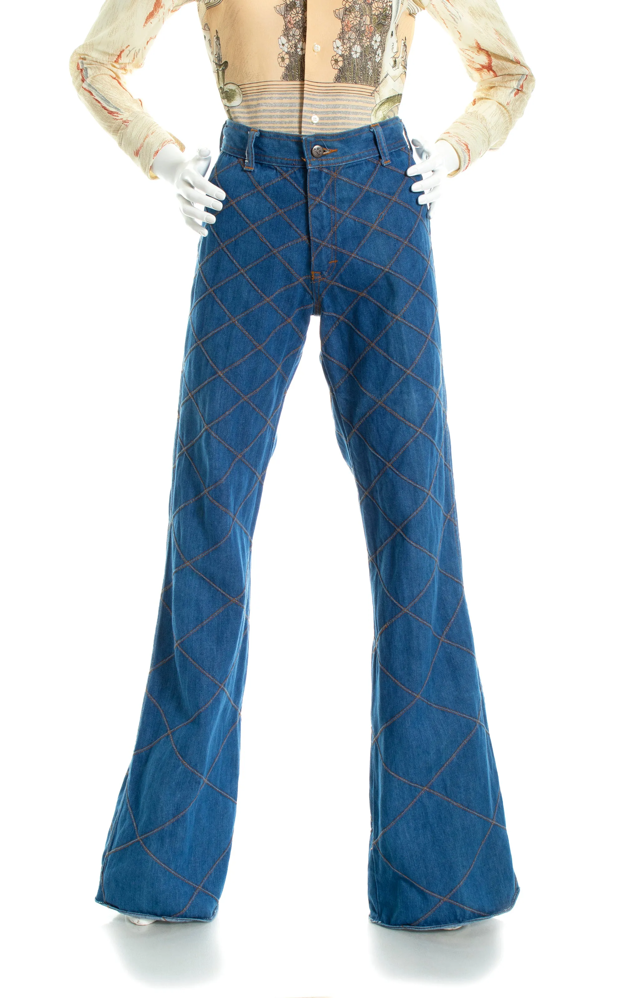 1970s Top Stitch Denim Bell Bottom Jeans | medium