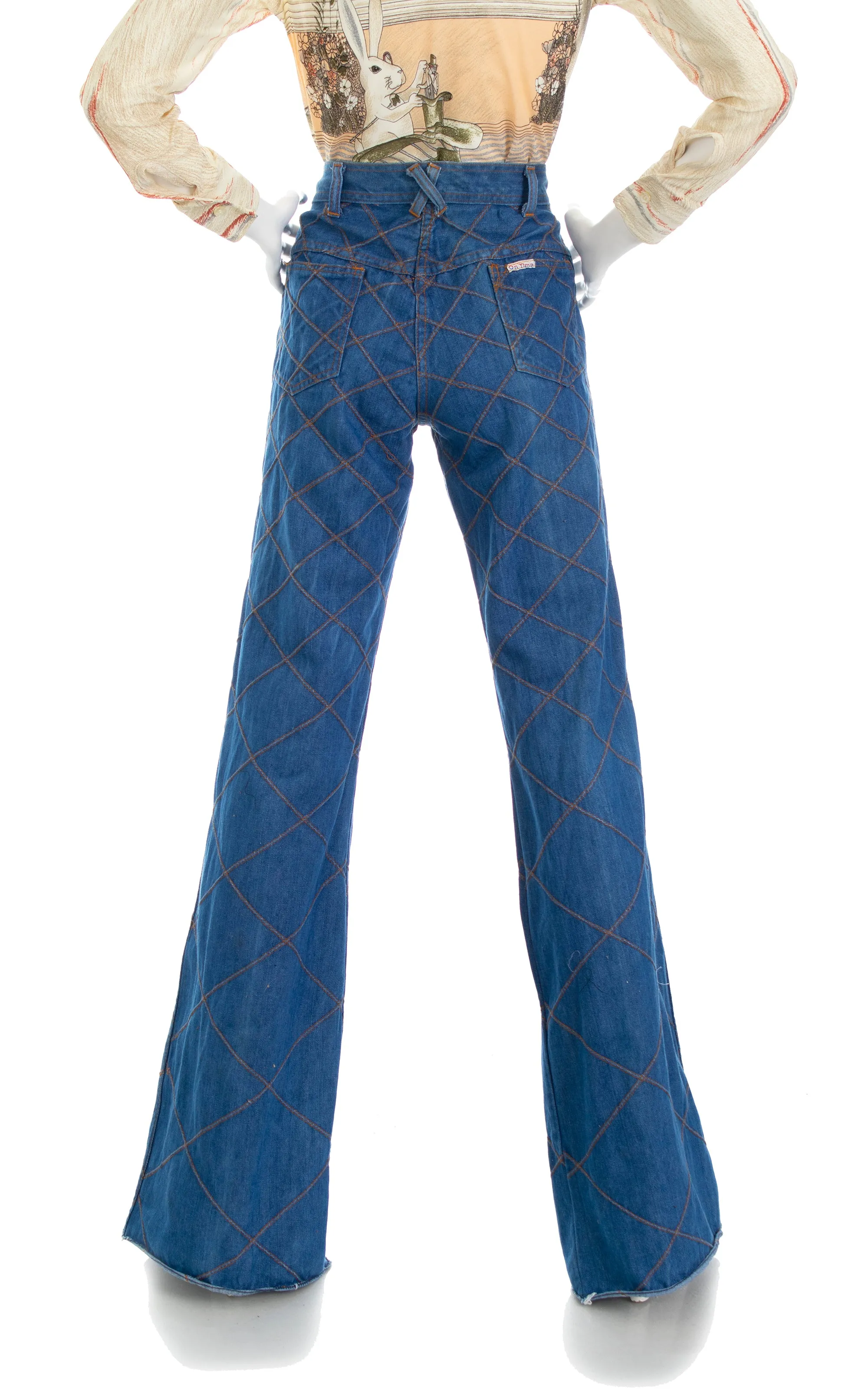 1970s Top Stitch Denim Bell Bottom Jeans | medium