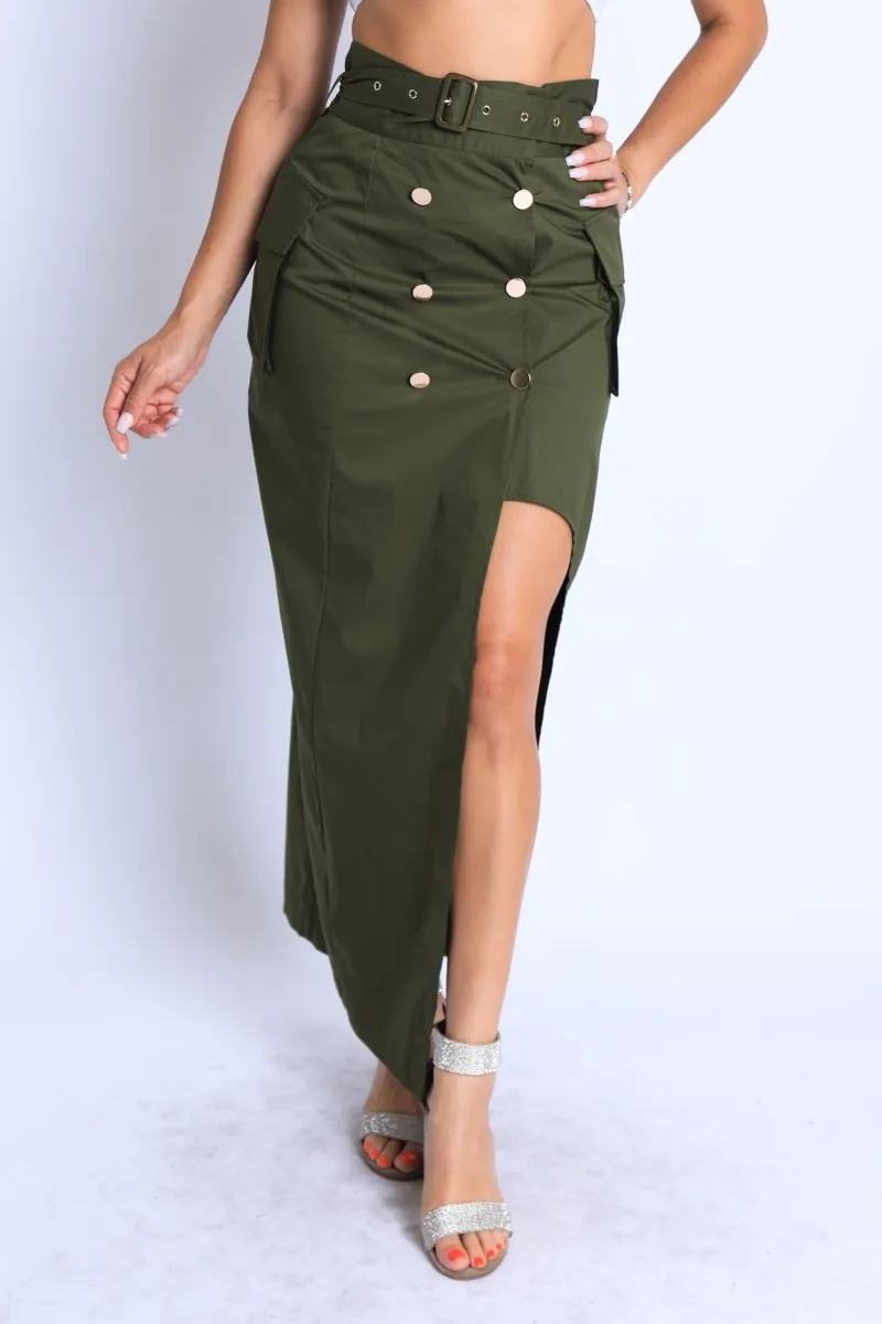 Asymmetric Belted Maxi Skirt with Pockets  Formal & Casual Chic
