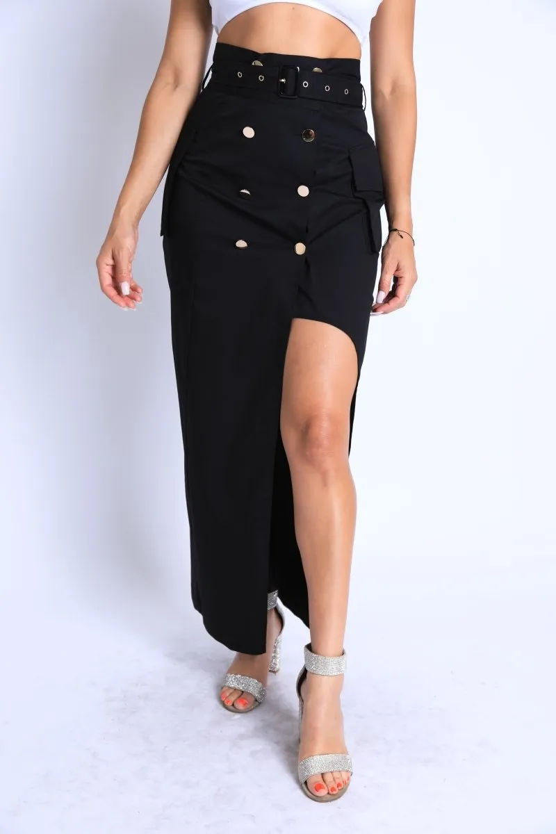 Asymmetric Belted Maxi Skirt with Pockets  Formal & Casual Chic