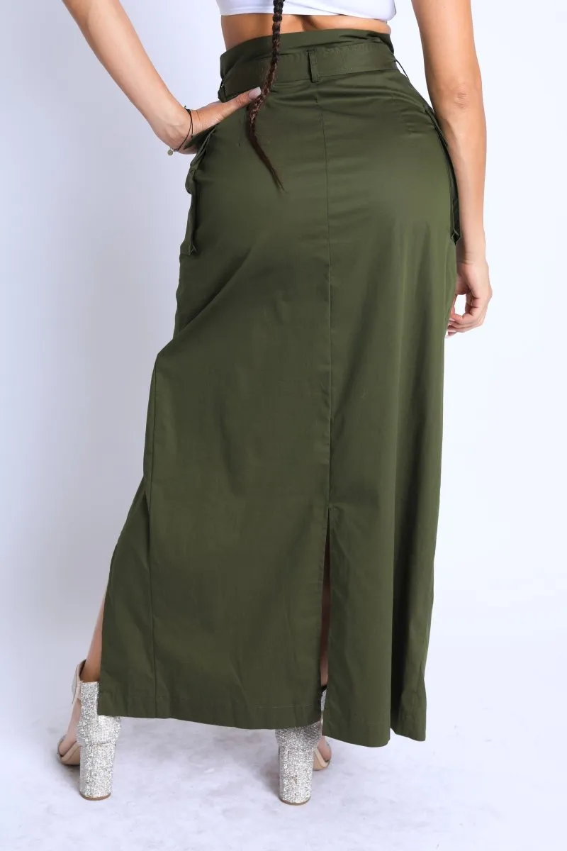 Asymmetric Belted Maxi Skirt with Pockets  Formal & Casual Chic