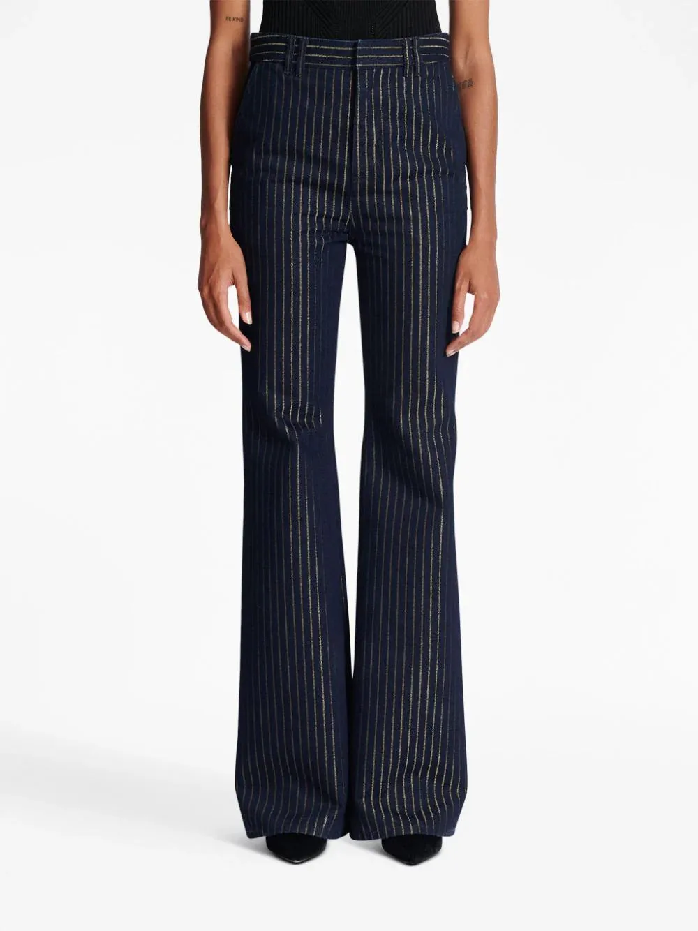 Balmain Women Flared Jeans With Lurex Stripes Navy