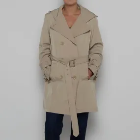 Beige Belted Trench Coat with Hood - L