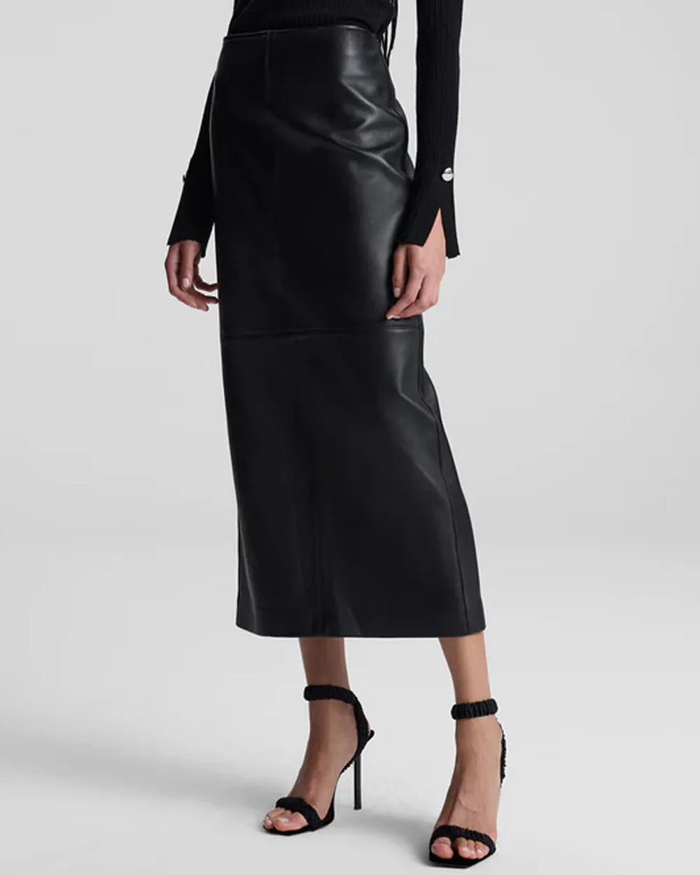 Black Marta Leather Midi Skirt
