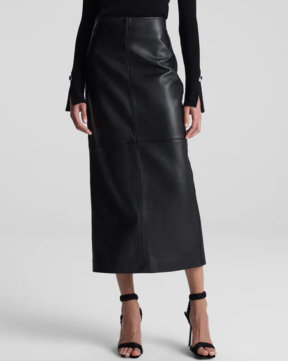 Black Marta Leather Midi Skirt