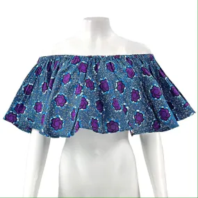 Blue & Purple Off-Shoulder Ankara Top