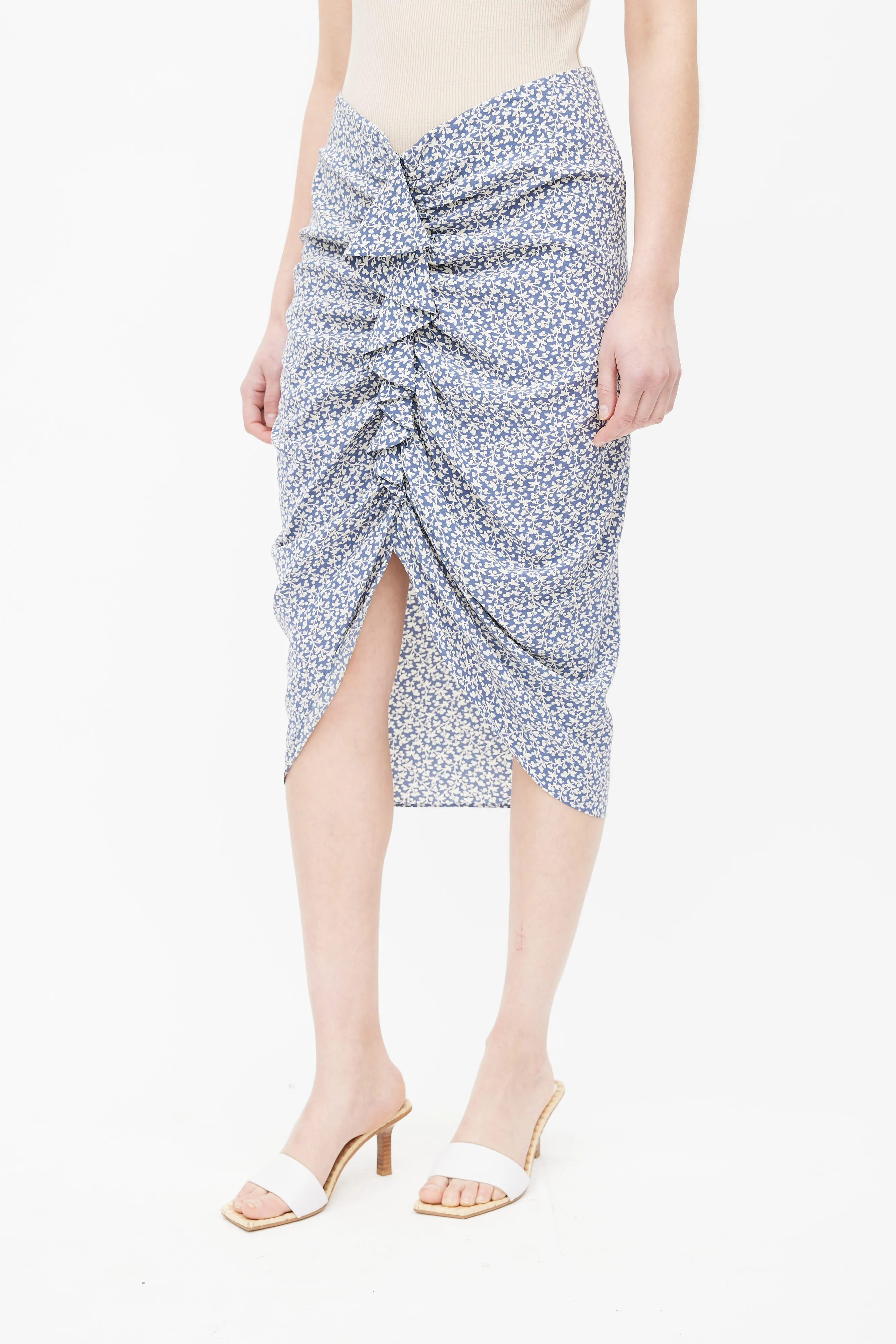 Blue & White Silk Floral Skirt