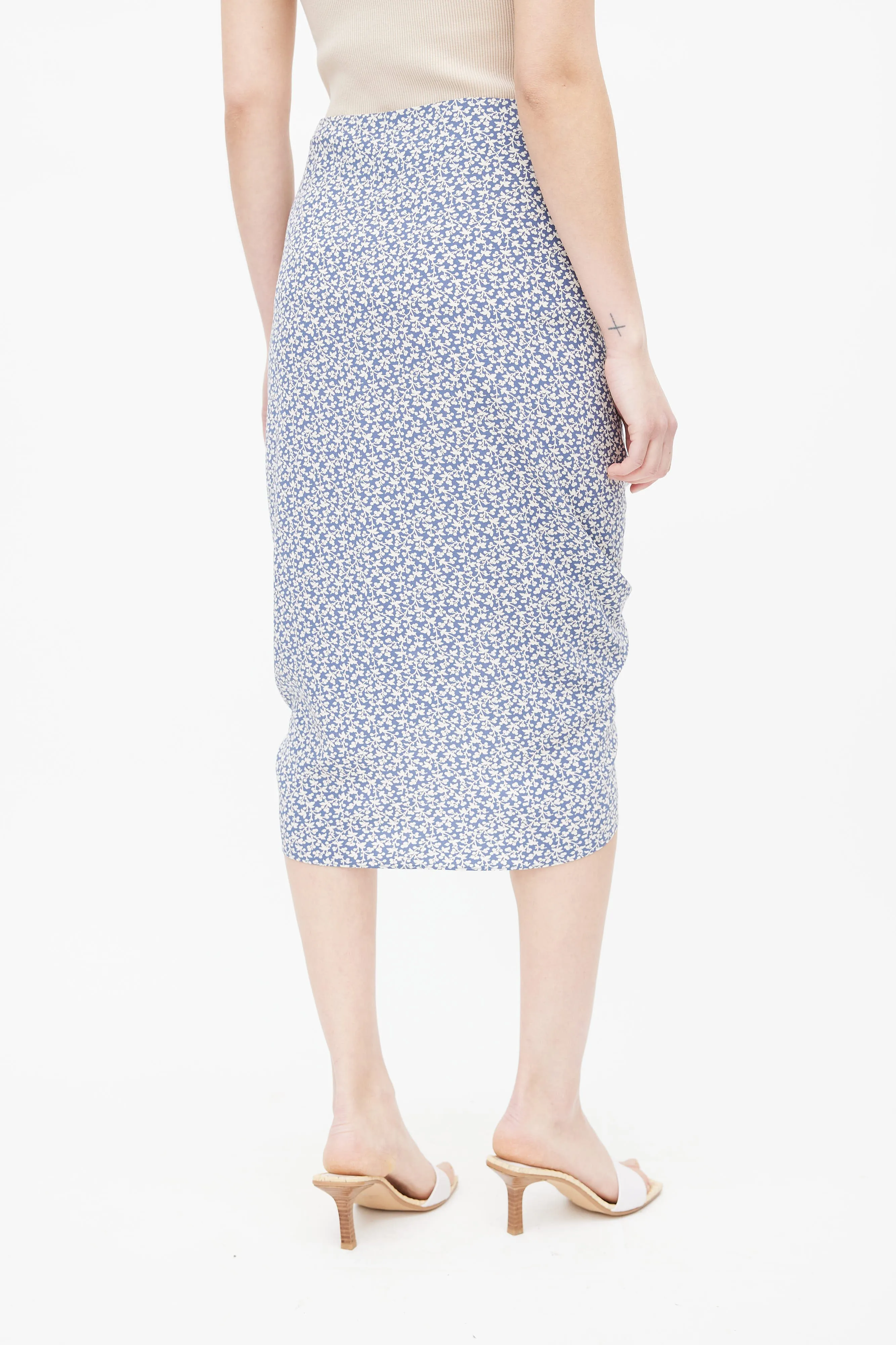 Blue & White Silk Floral Skirt