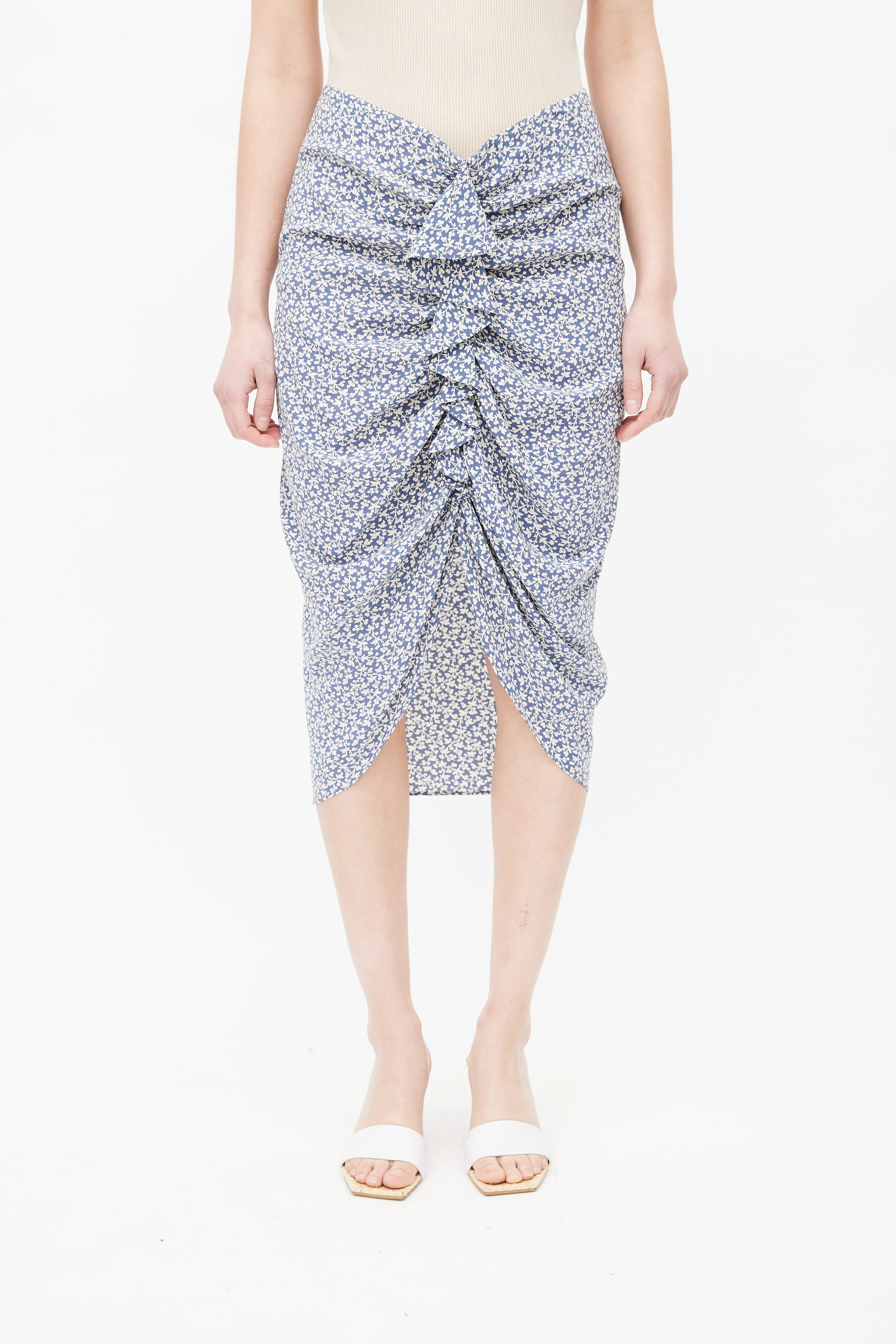 Blue & White Silk Floral Skirt
