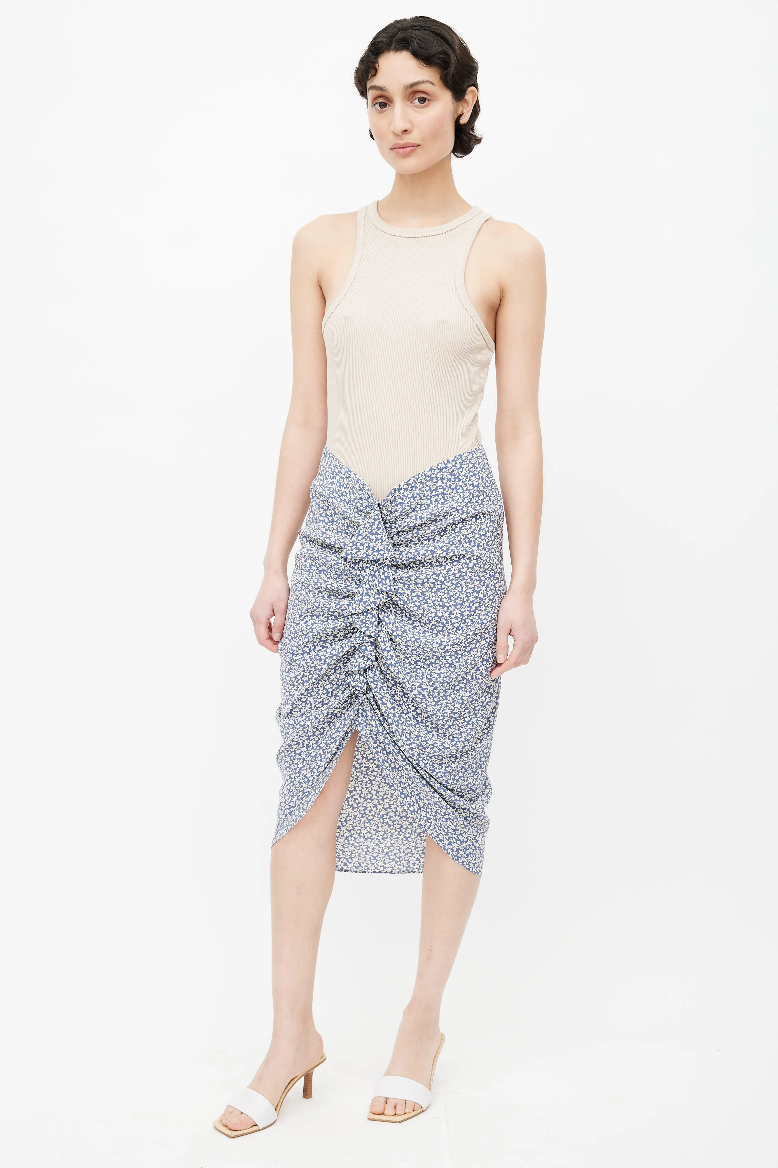 Blue & White Silk Floral Skirt