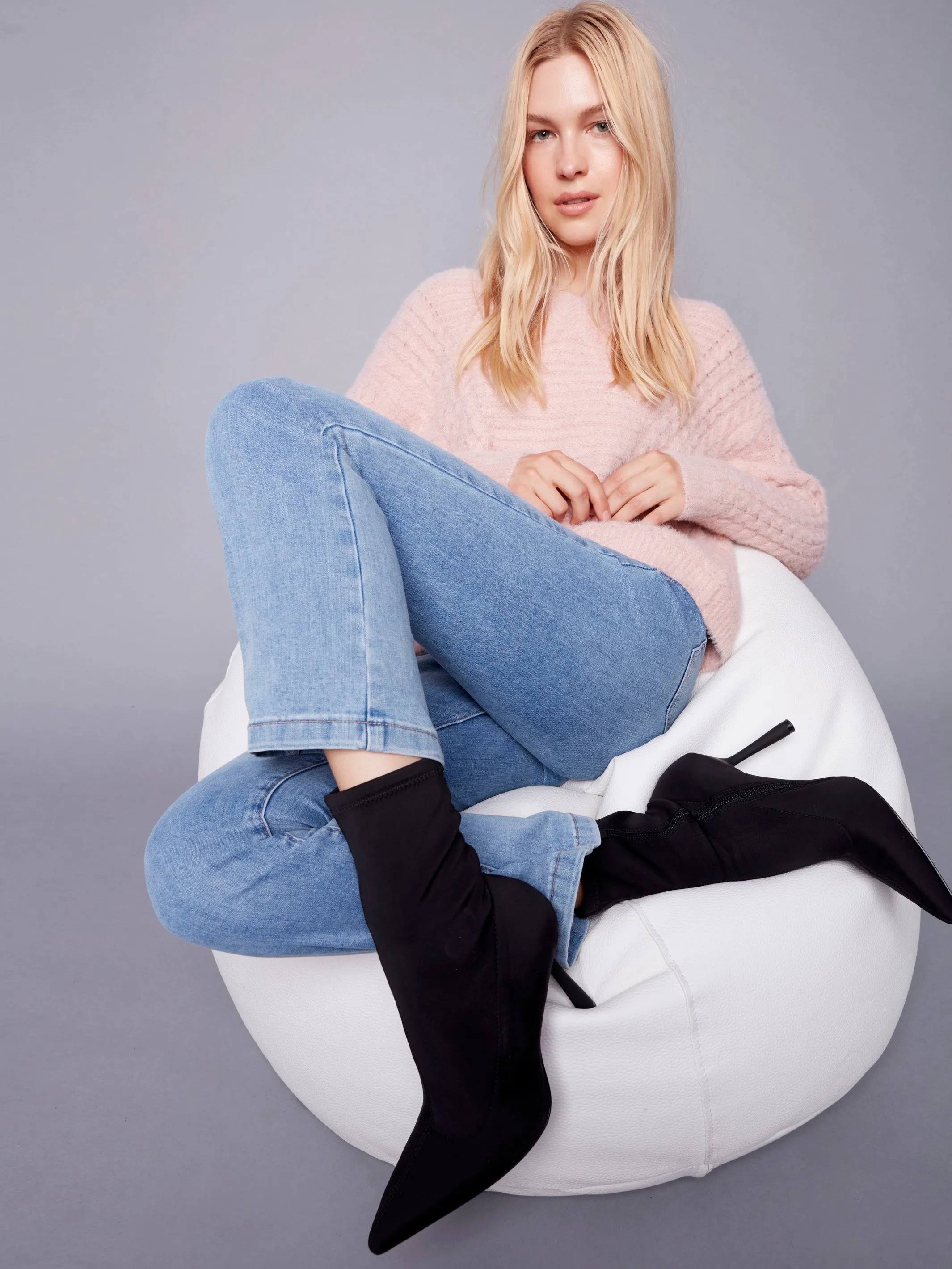Bootcut Stretch Denim Pants - Light Blue