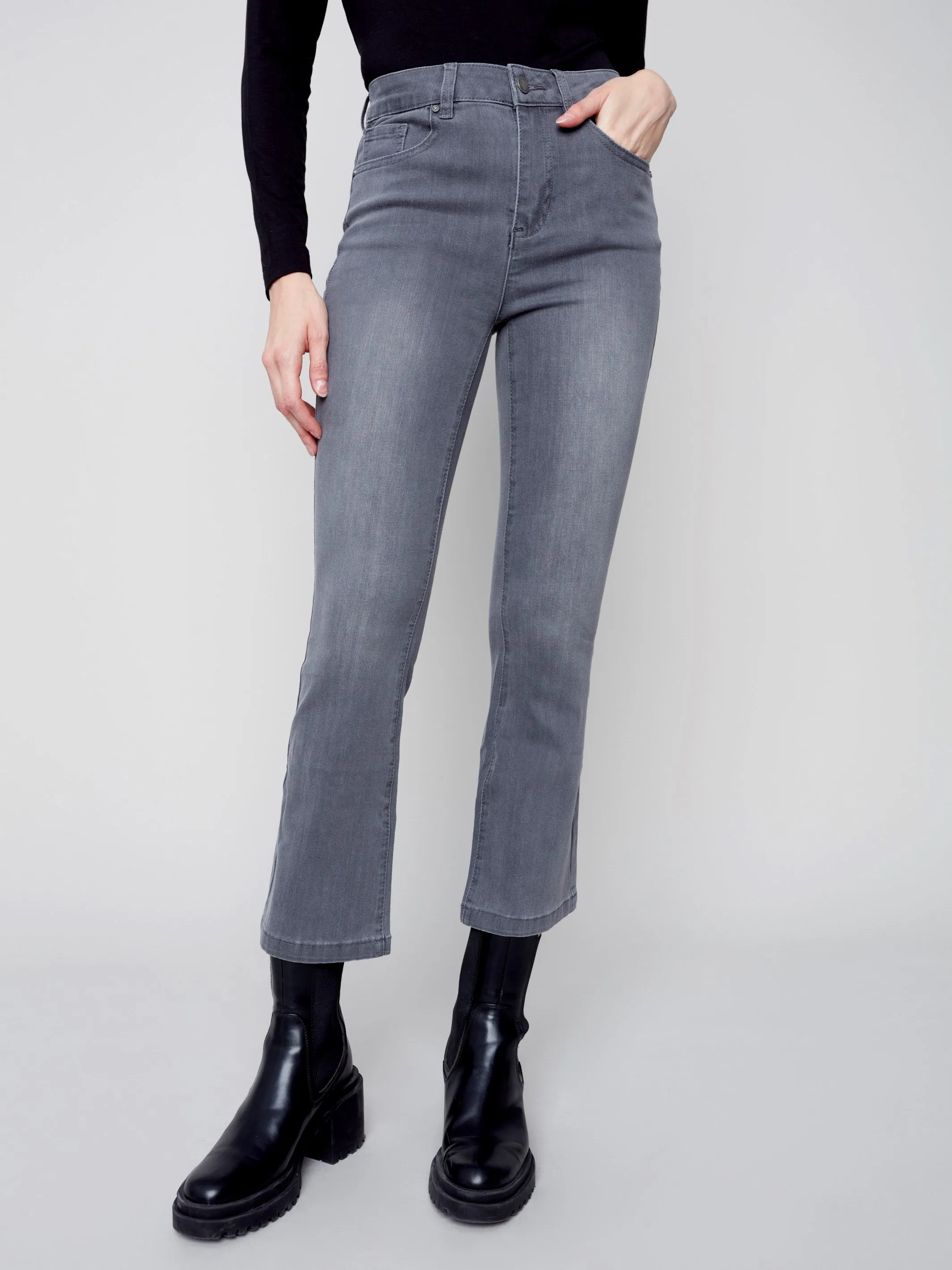 Bootcut Stretch Denim Pants - Medium Grey