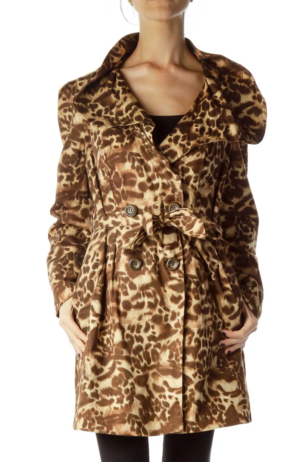 Brown Animal Print Trench Coat