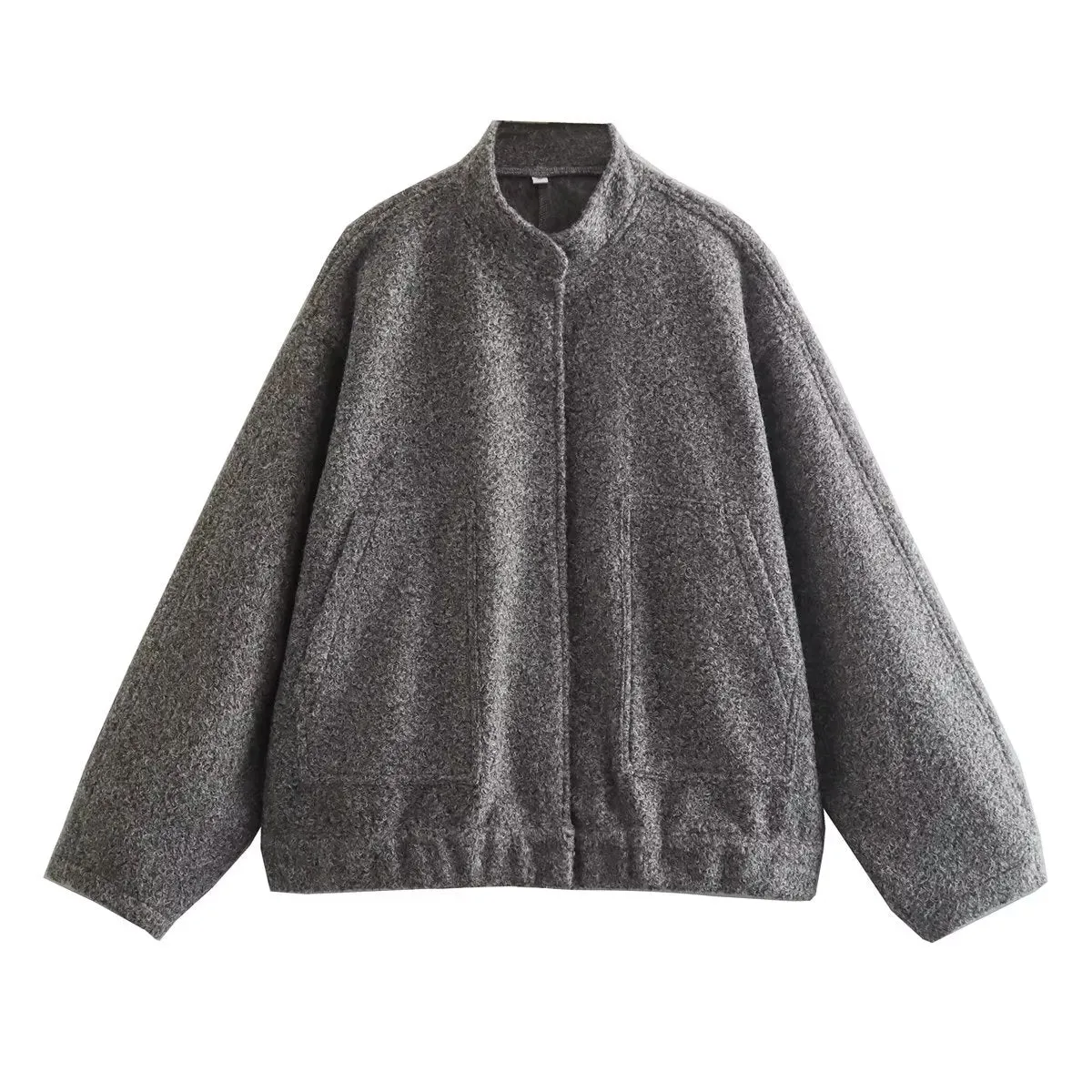 Gray Casual Jacket Women Fashion Chic Lady Long Sleeves