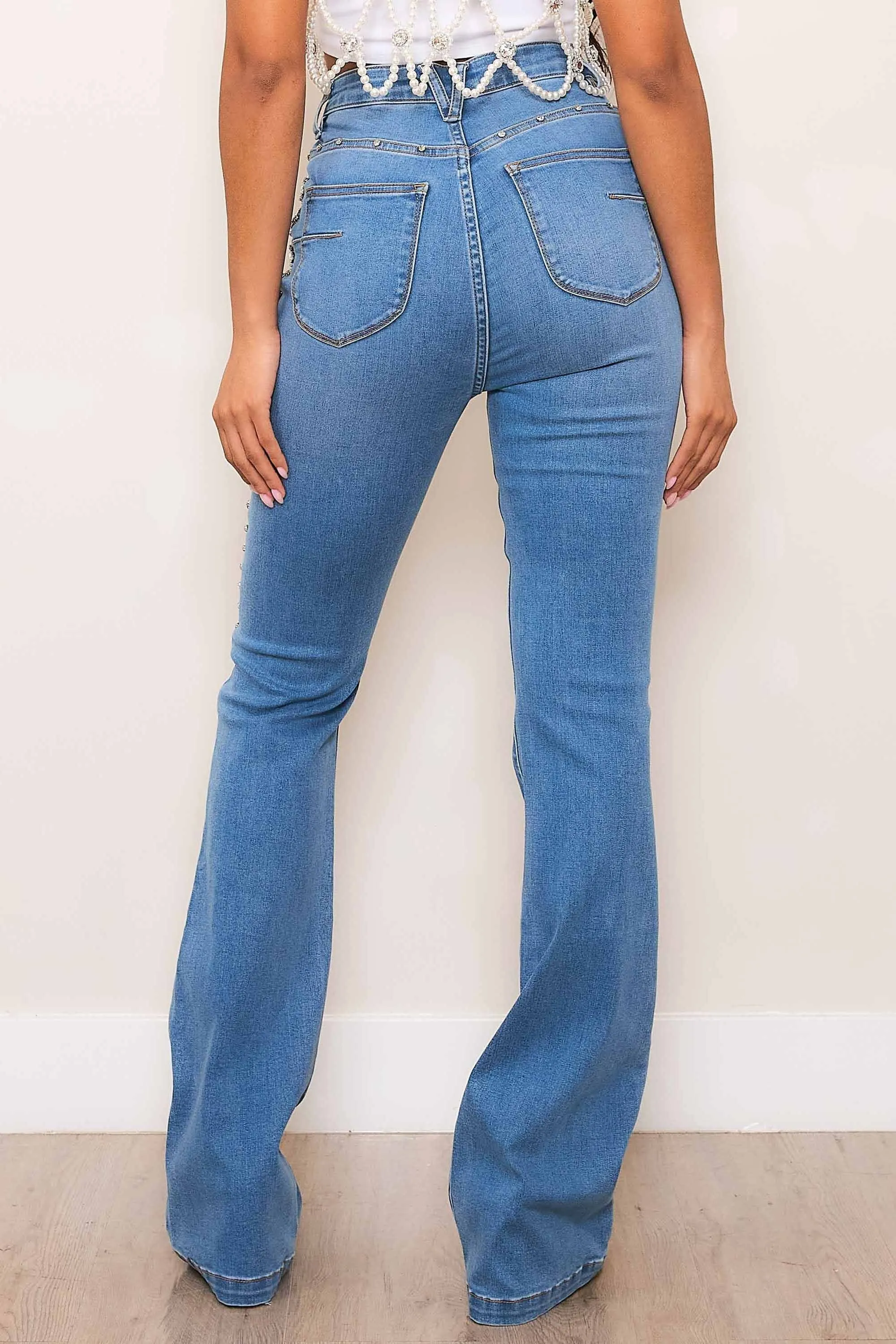 High-Rise Bootcut Jeans With Gem Stones