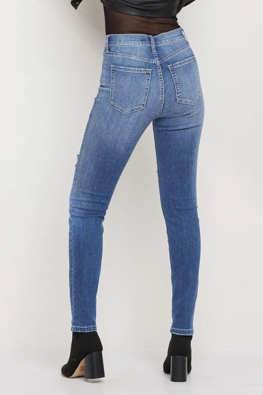 high rise ripped skinny jeans