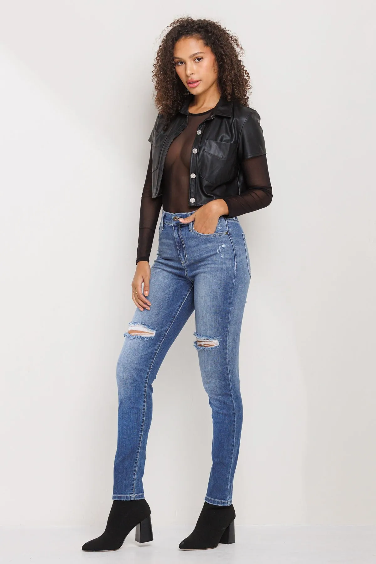 high rise ripped skinny jeans