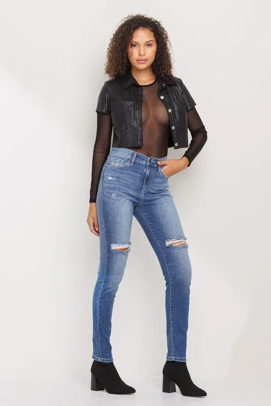 high rise ripped skinny jeans