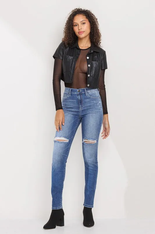 high rise ripped skinny jeans