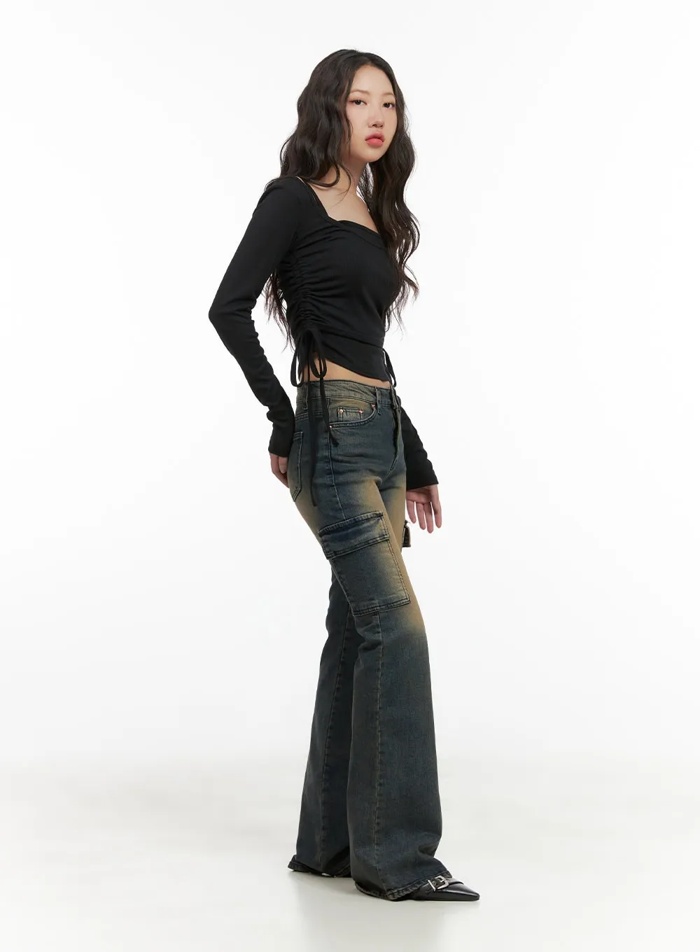 Jada Vintage Washed Pocket Slim Bootcut Jeans CG422
