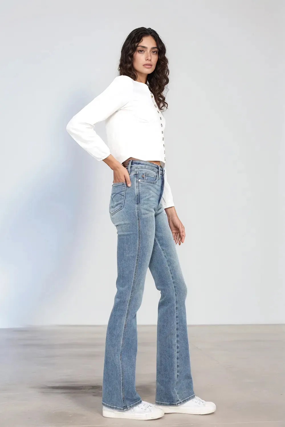 Judy Blue Tummy Control Back Embroidered Pocketed Bootcut Jeans (3 lengths)