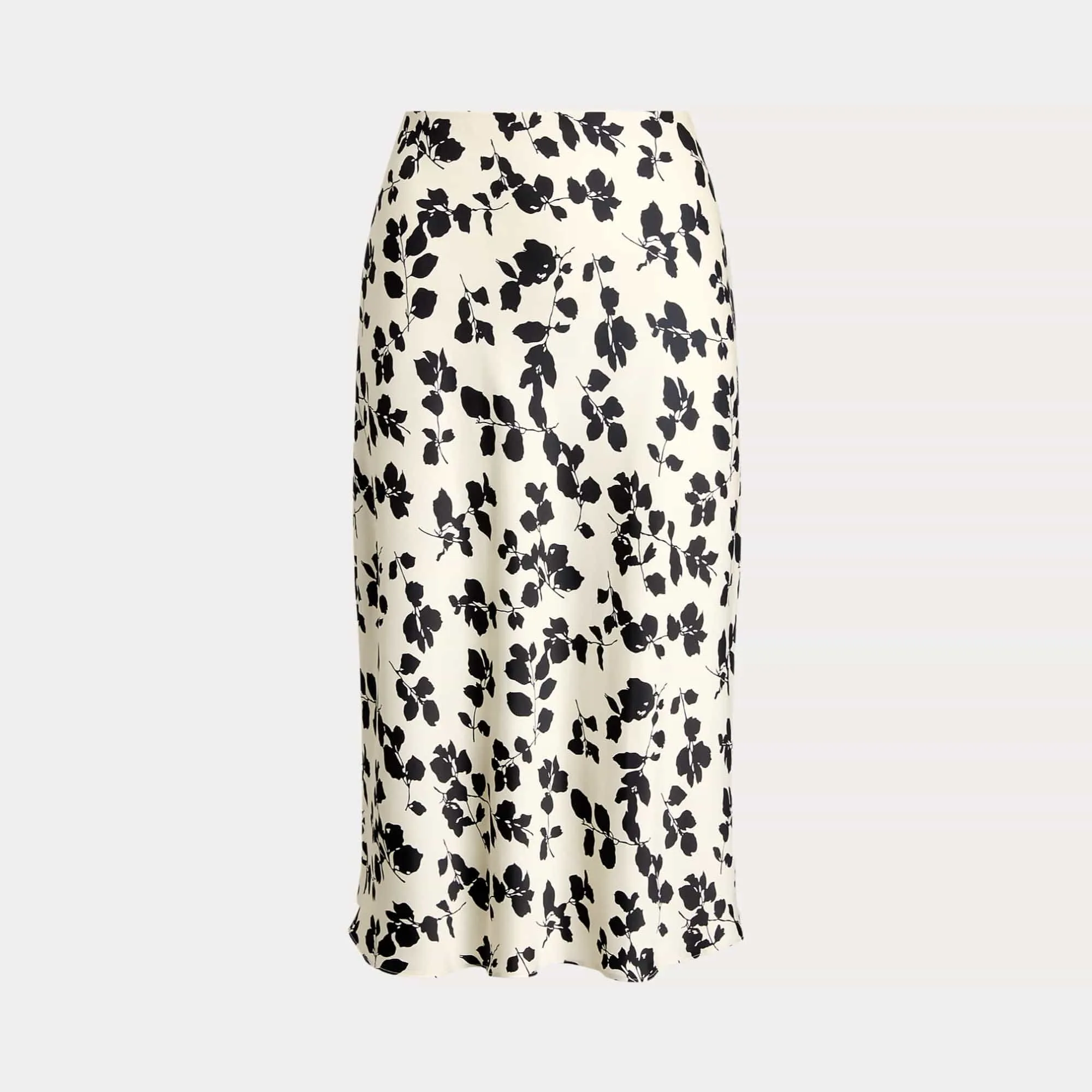Lauren Ralph Lauren Leaf-Print Satin Charmeuse Midi Skirt in Cream/Black