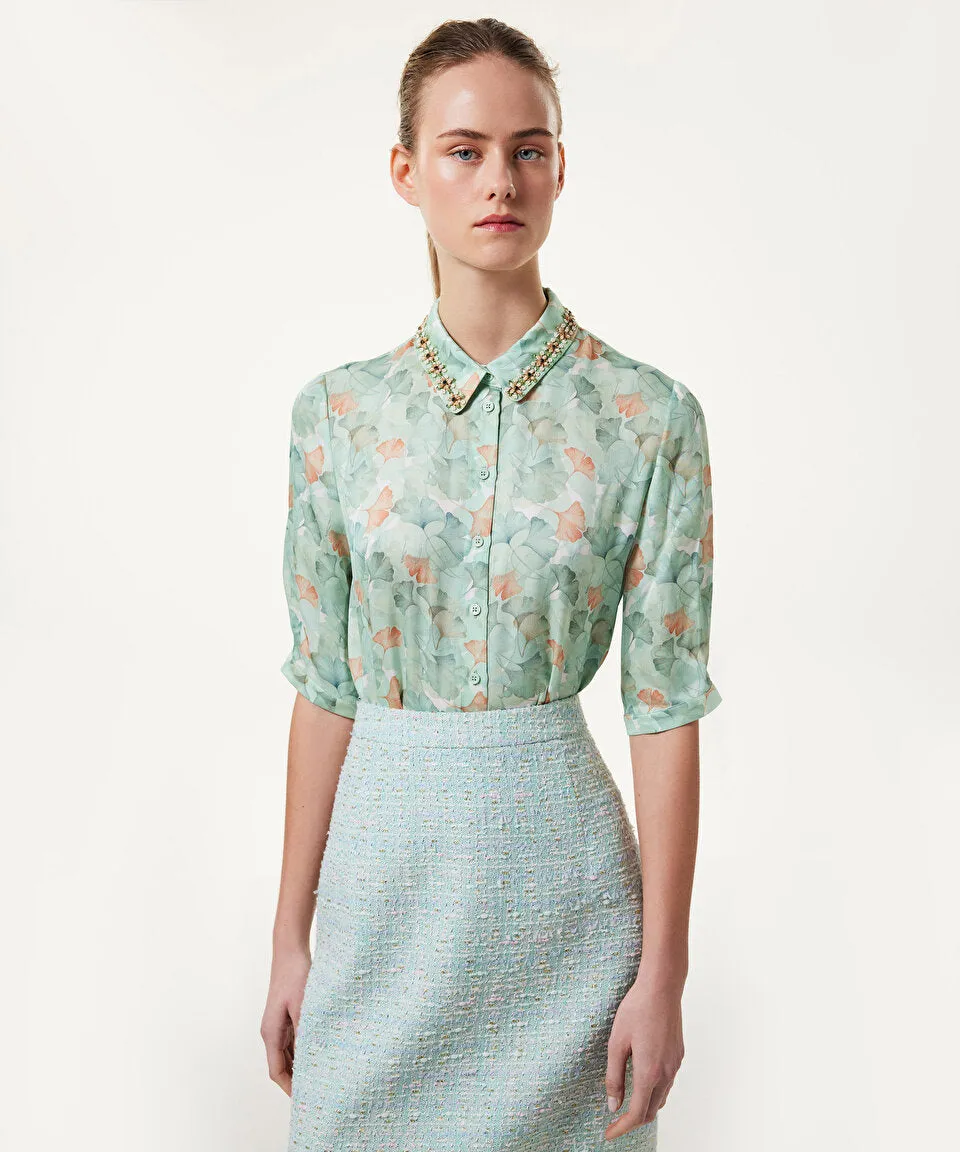 Machka Leaf Pattern Embroidered Shirt Nile