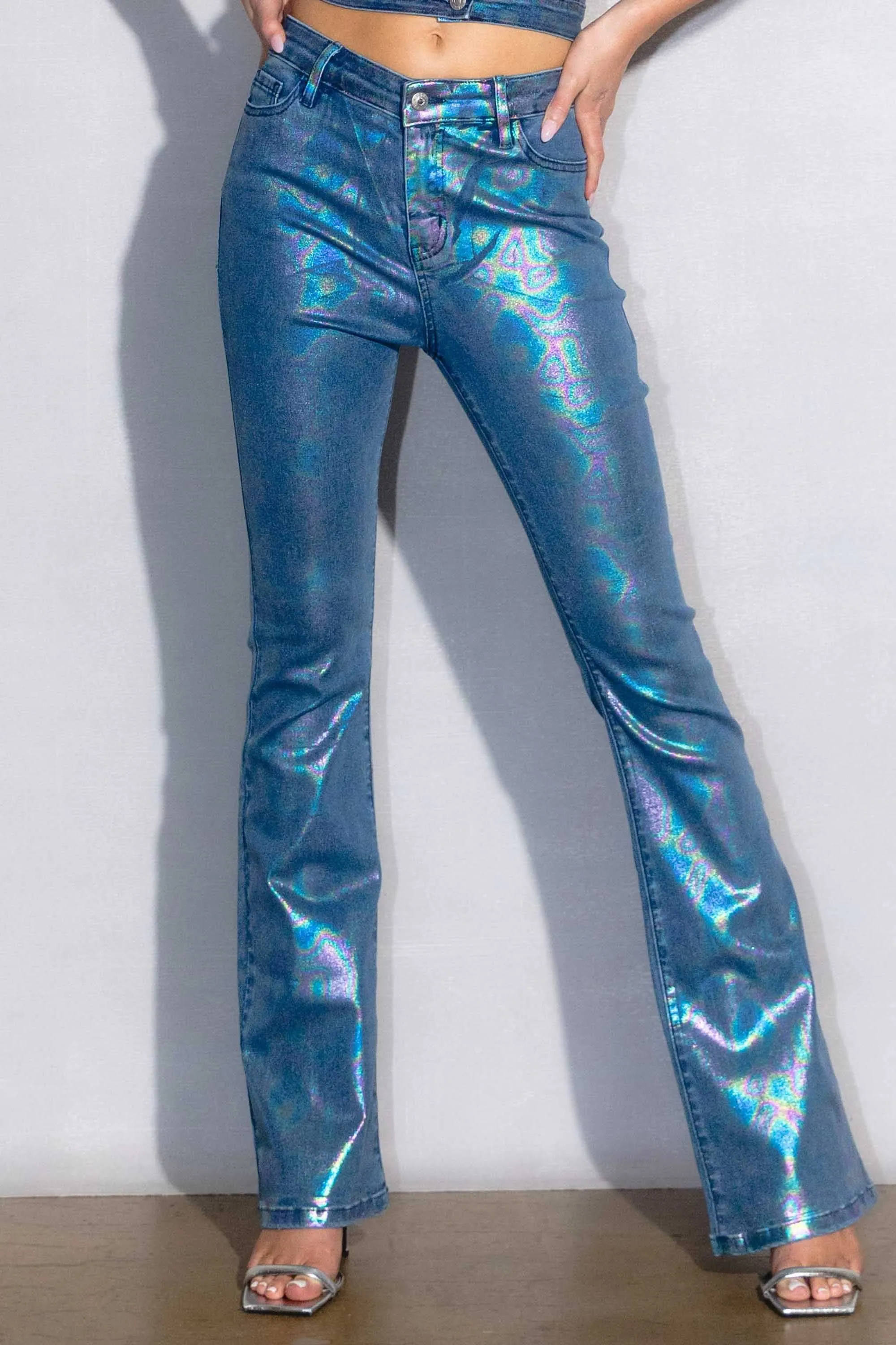 Metallic Bootcut Jeans