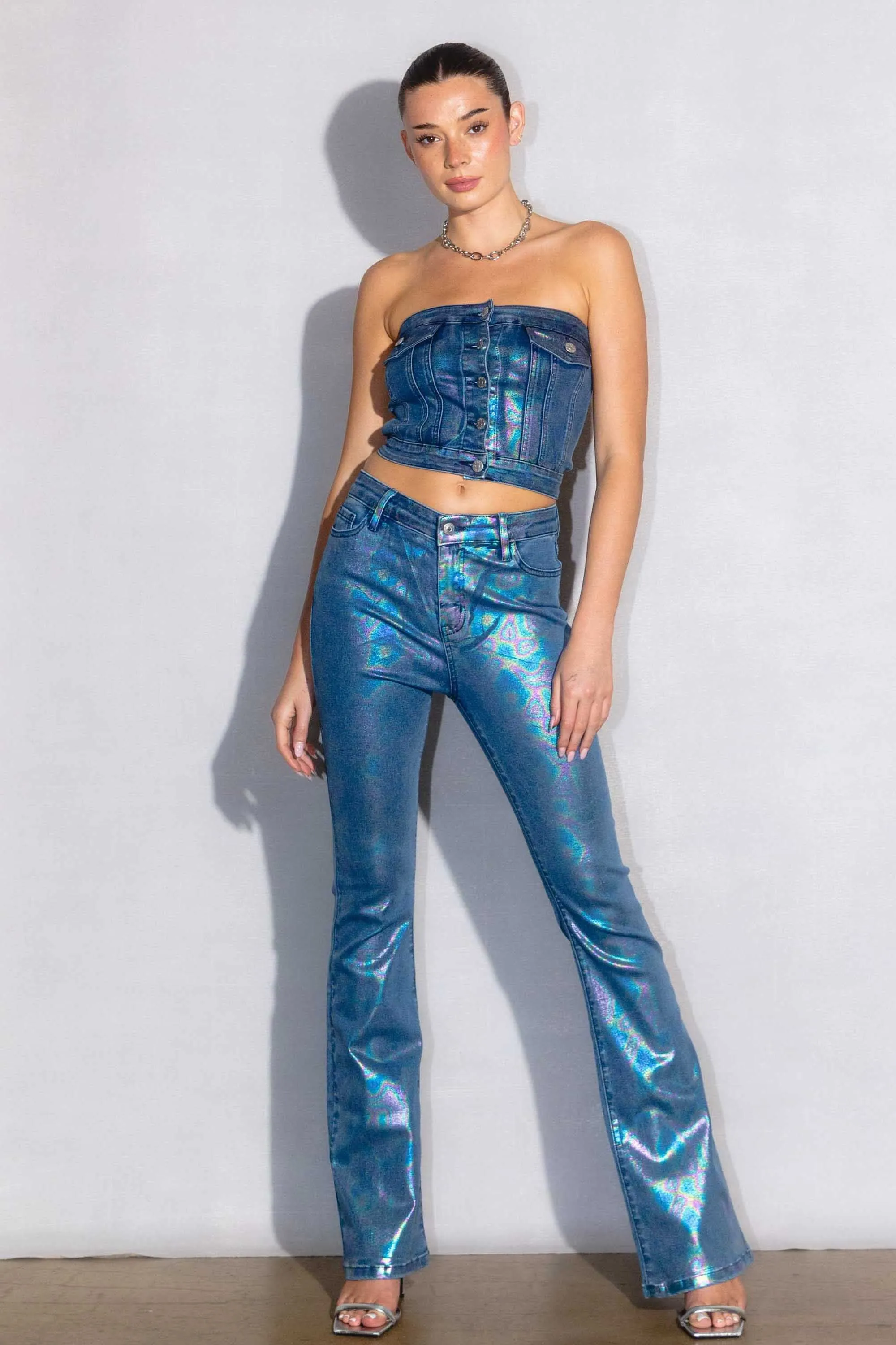 Metallic Bootcut Jeans