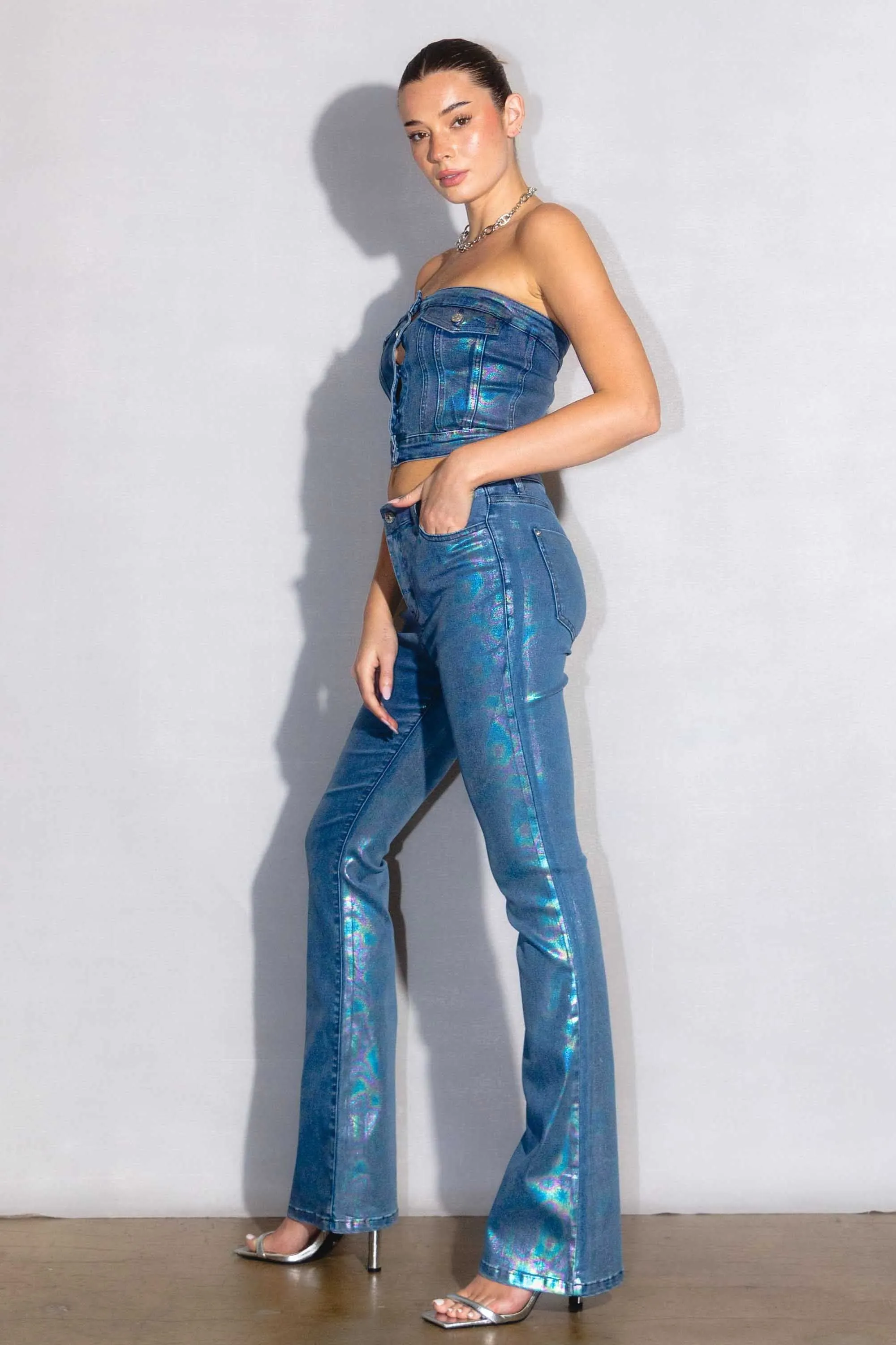 Metallic Bootcut Jeans
