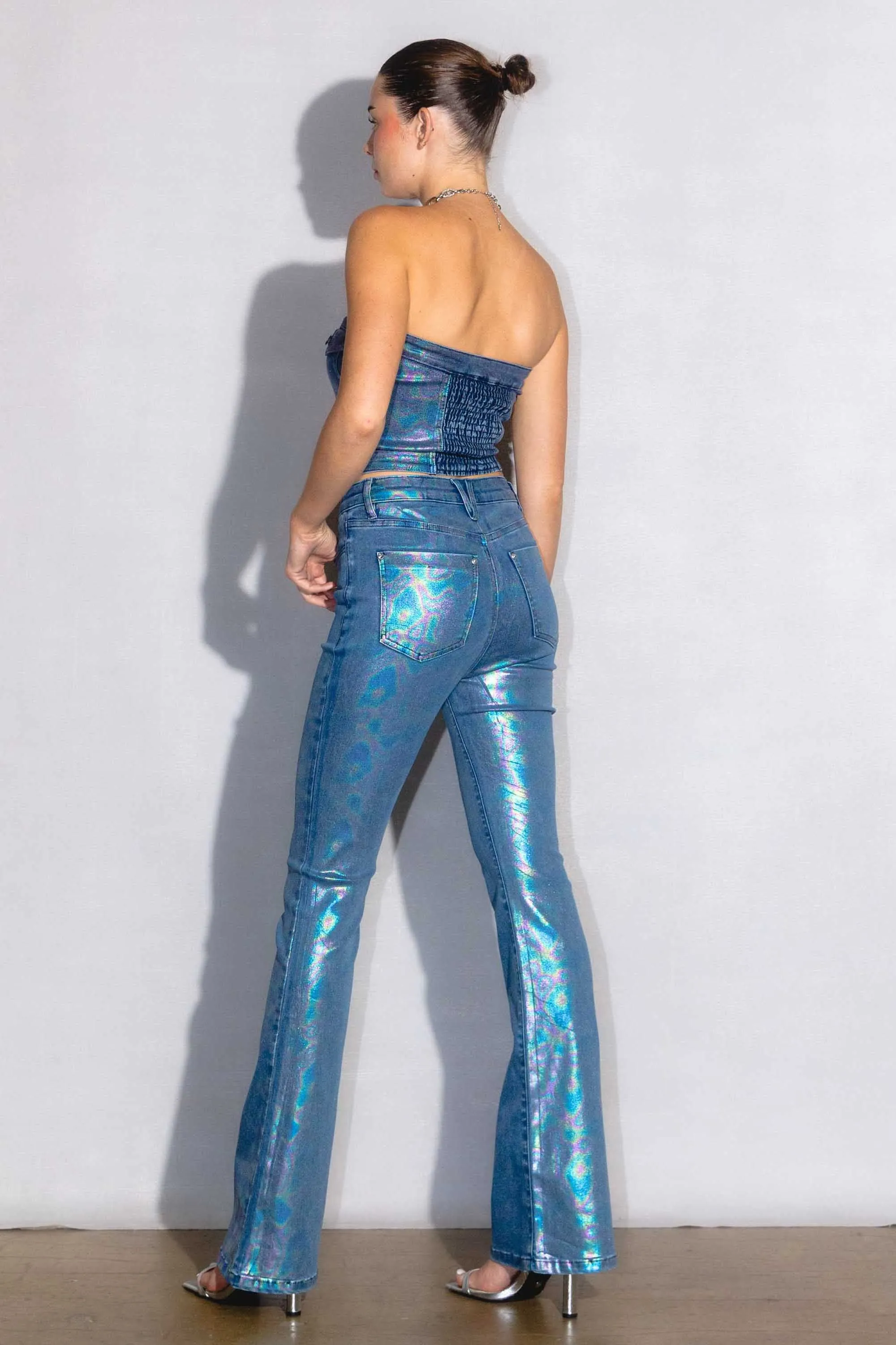 Metallic Bootcut Jeans