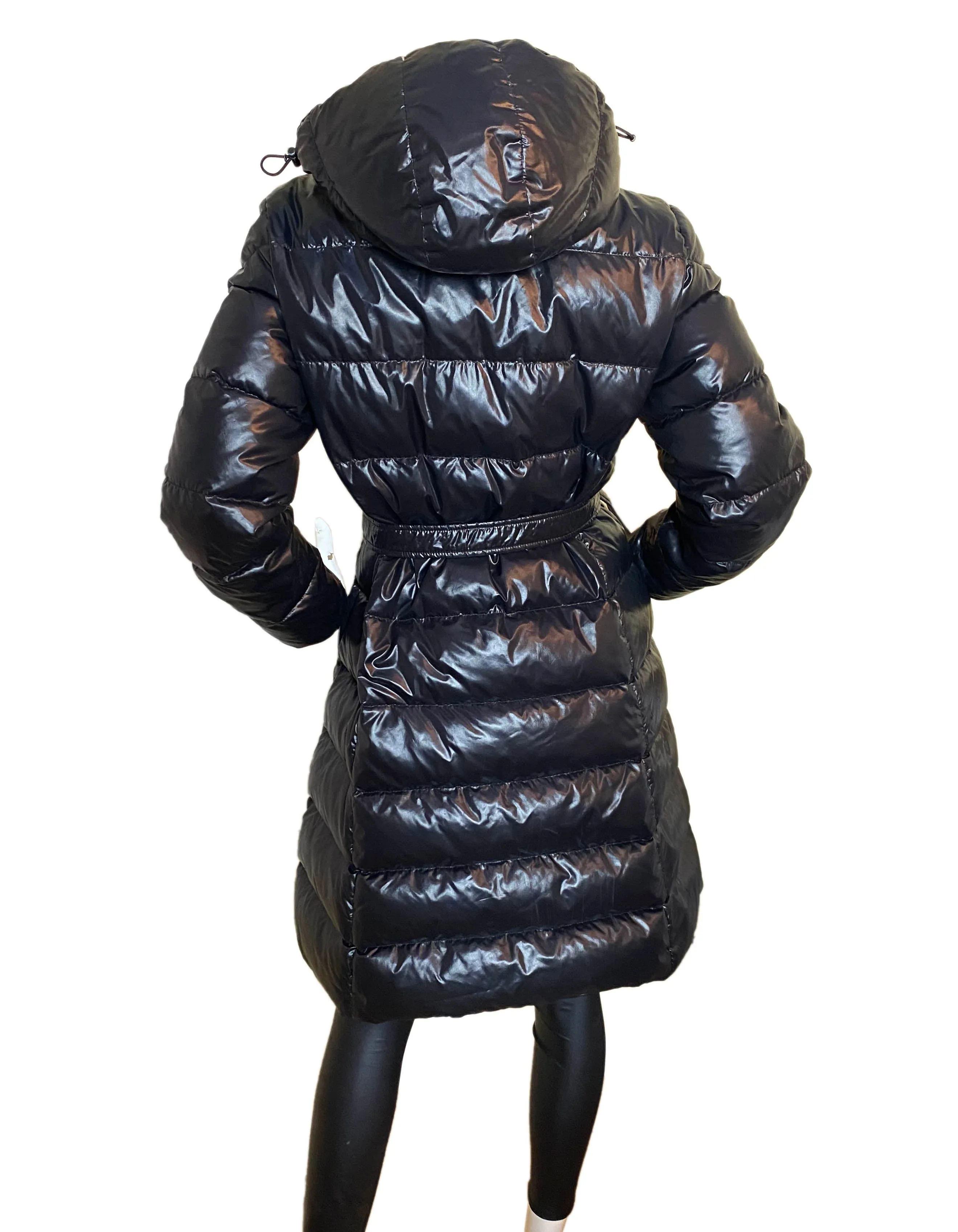 Moncler Black Meina Puffer Down Coat w/Belt & Detachable Hood sz 2/US M