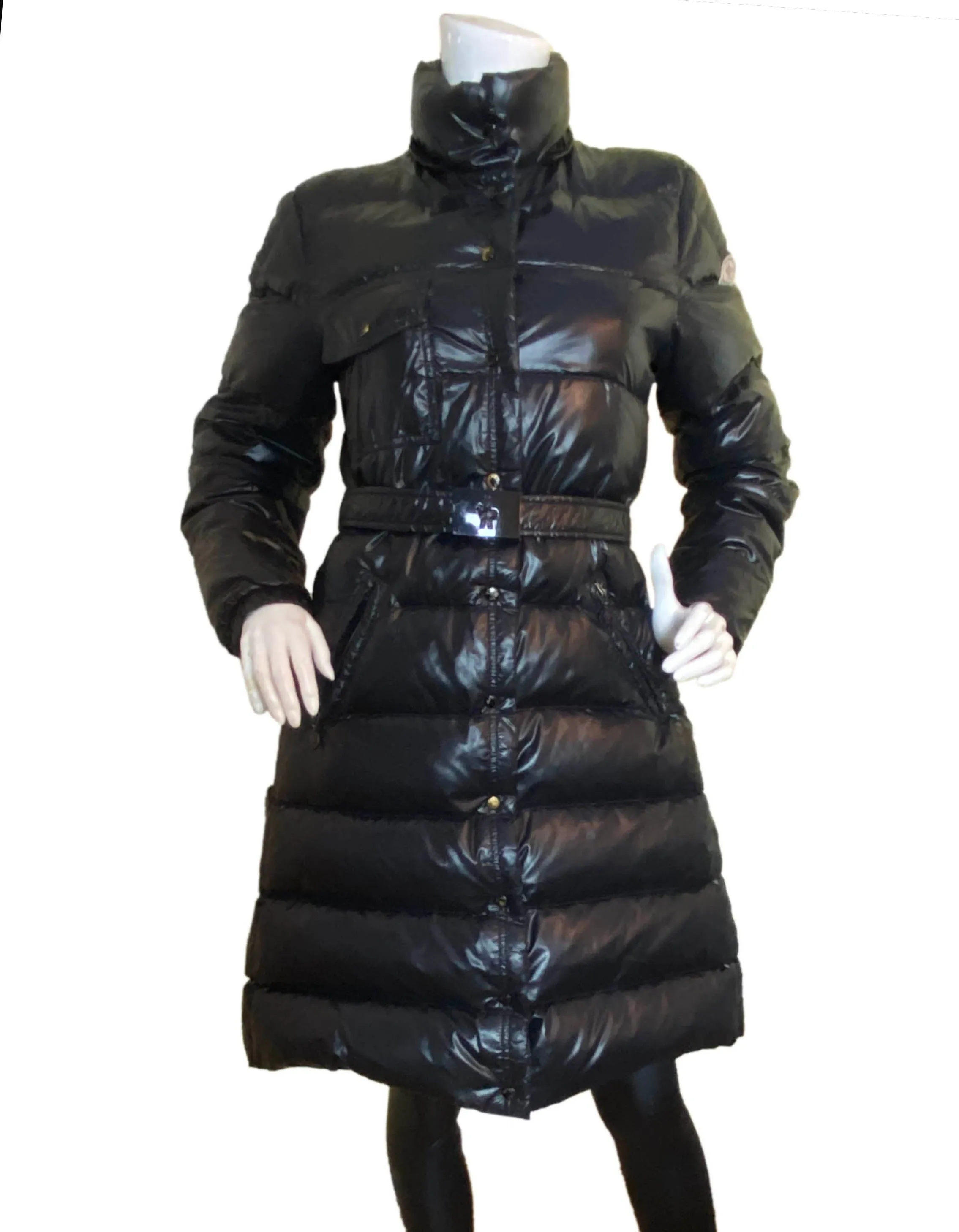 Moncler Black Meina Puffer Down Coat w/Belt & Detachable Hood sz 2/US M