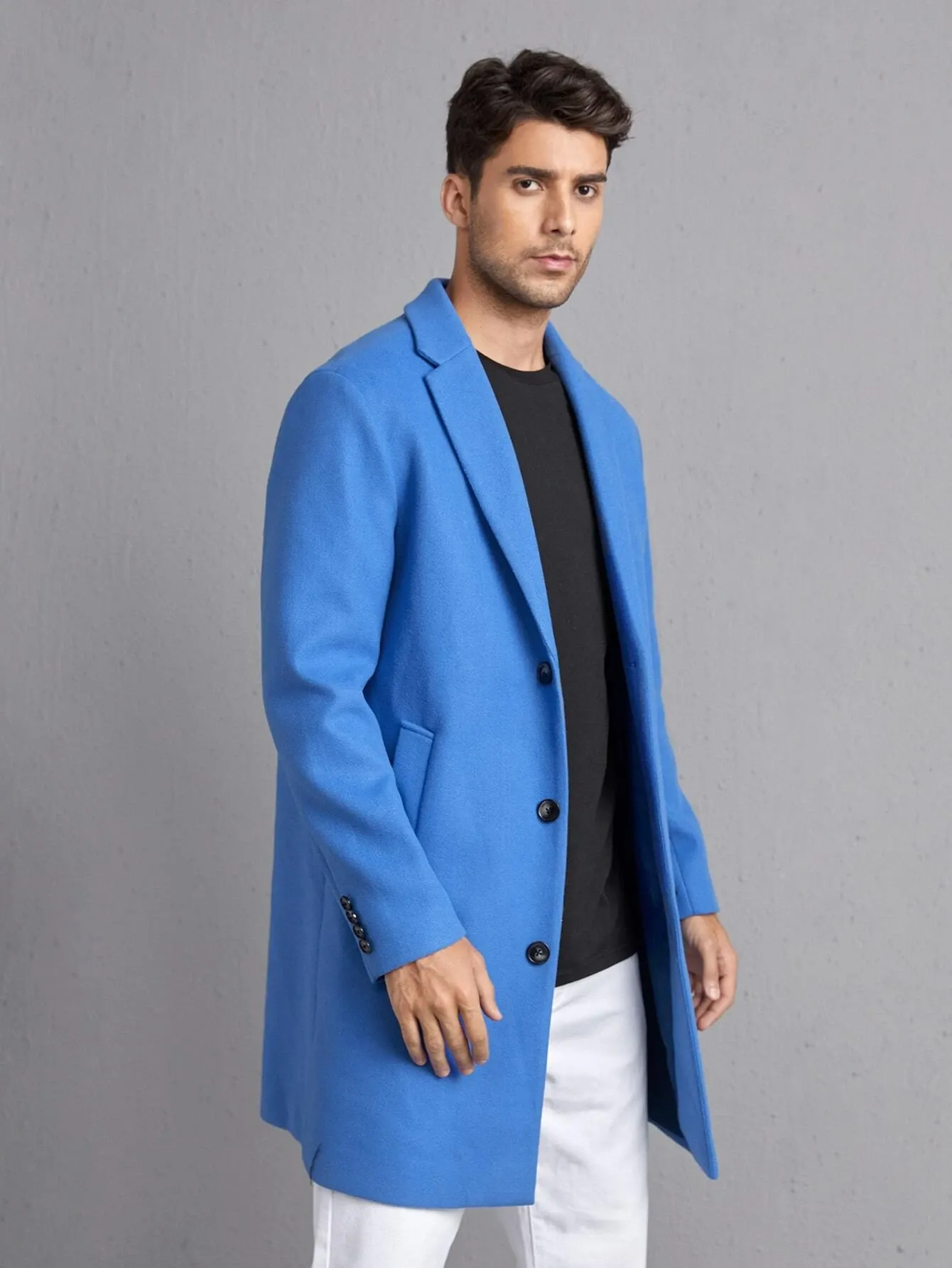 Notch Lapel Blue Overcoat