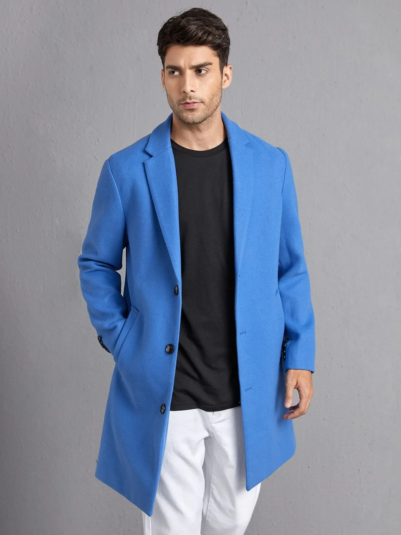 Notch Lapel Blue Overcoat