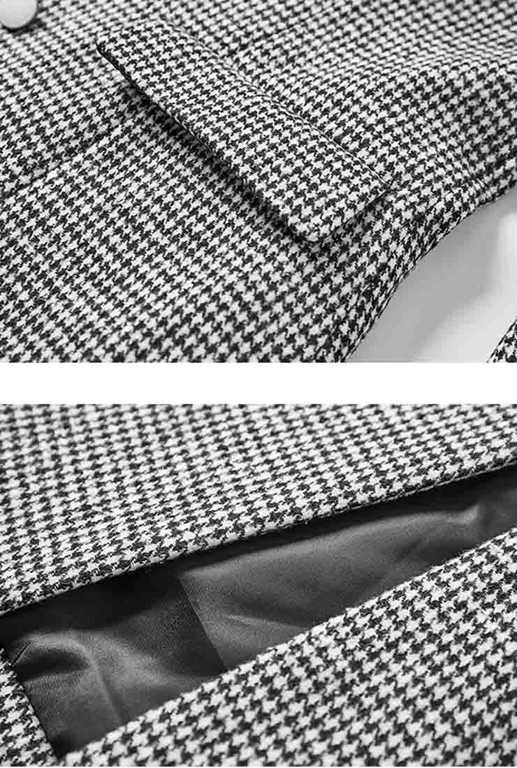 Plaid Tweed Slim Mid-length Blazer