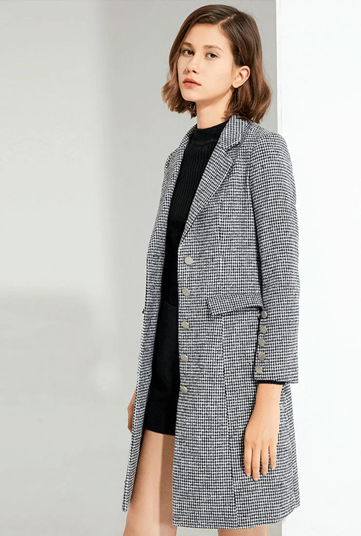 Plaid Tweed Slim Mid-length Blazer