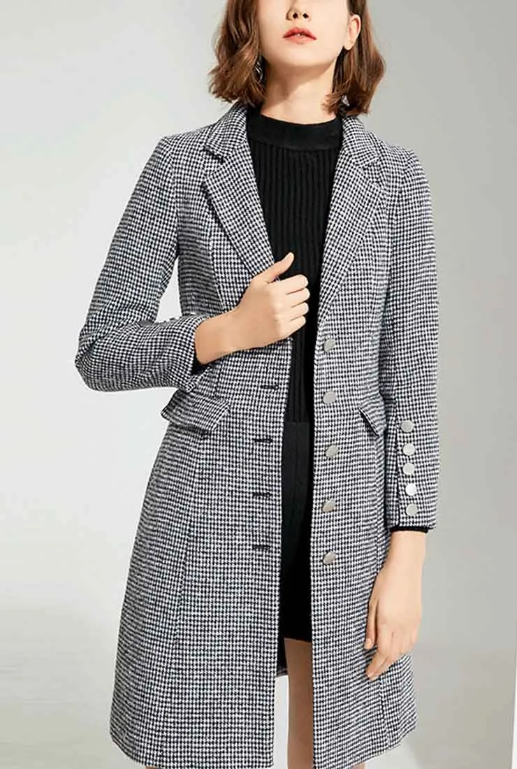 Plaid Tweed Slim Mid-length Blazer