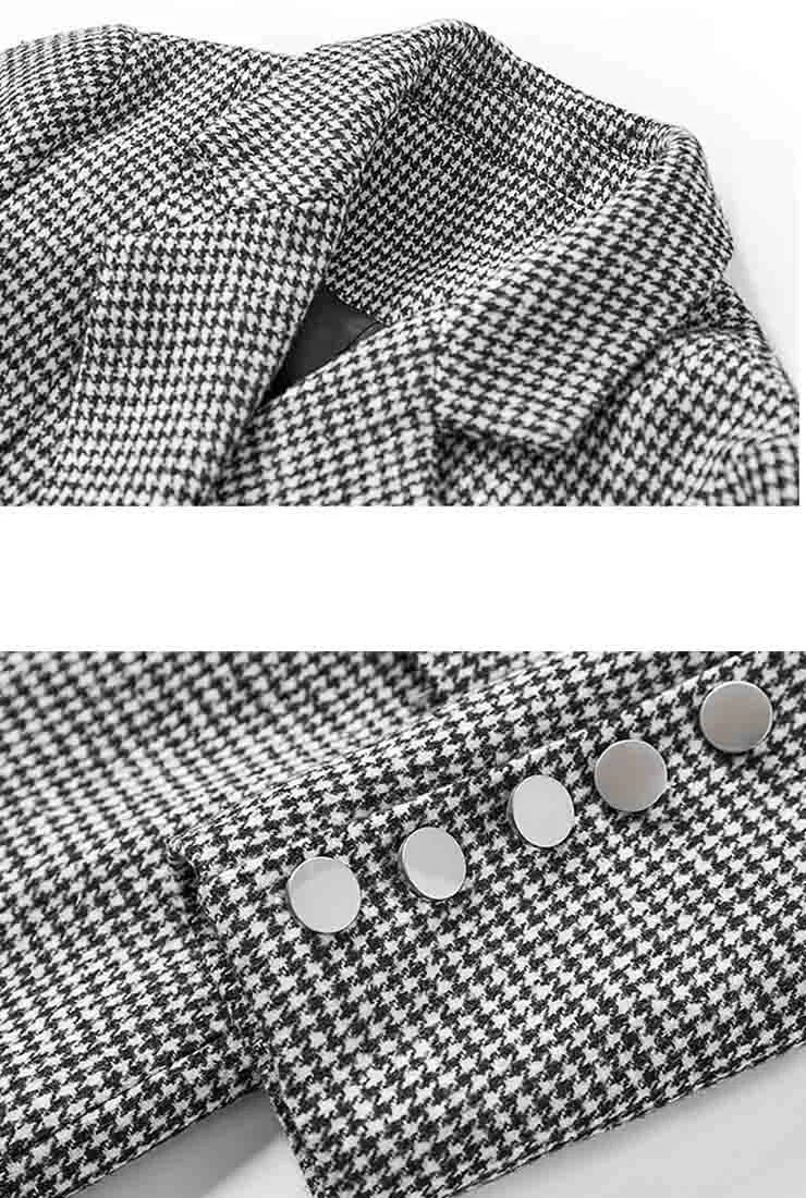 Plaid Tweed Slim Mid-length Blazer