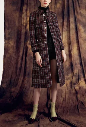 Stand Collar Women's Tweed Long Coat