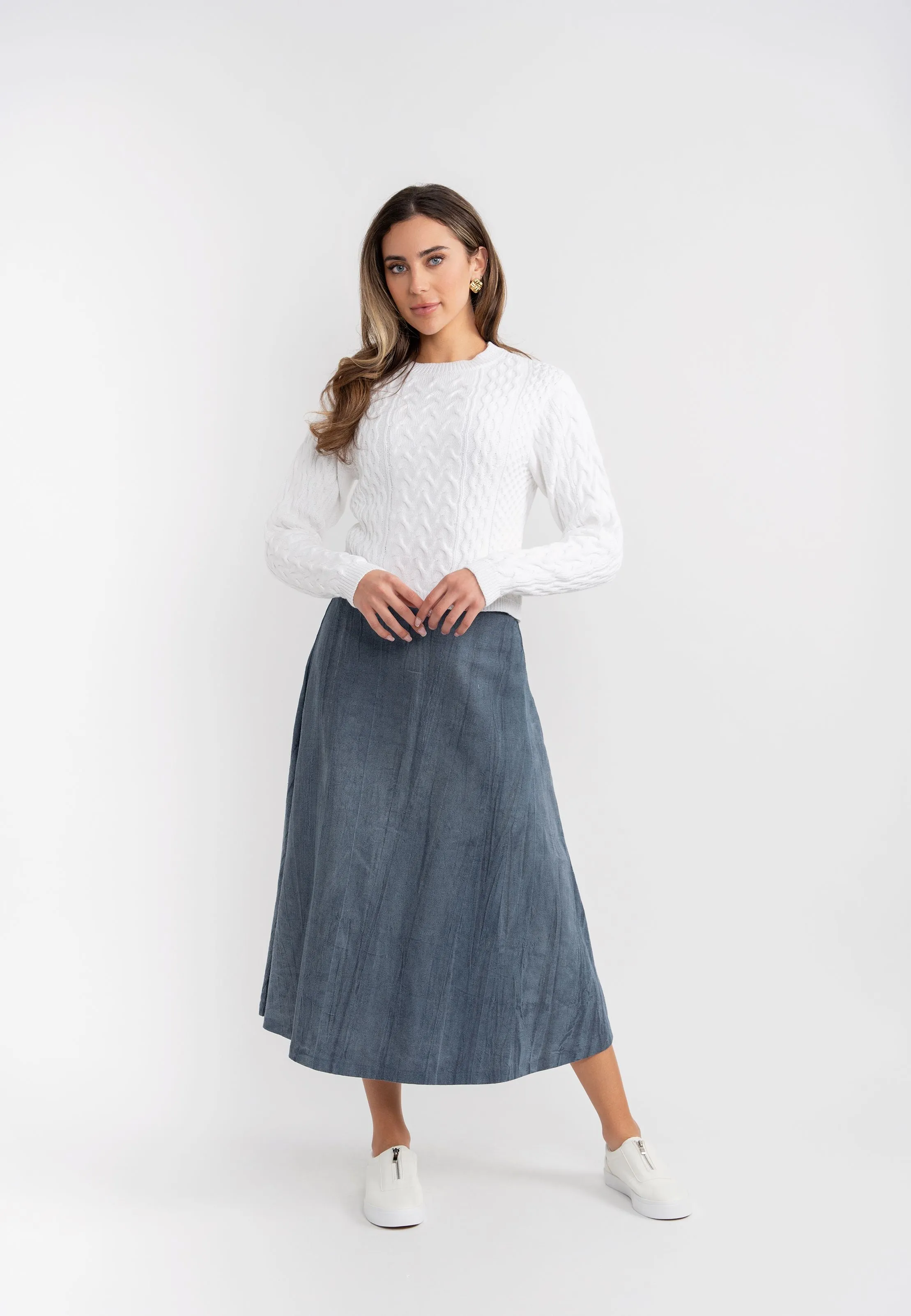 Teen Linen Midi Length Skirt With Ruffle At Bottom