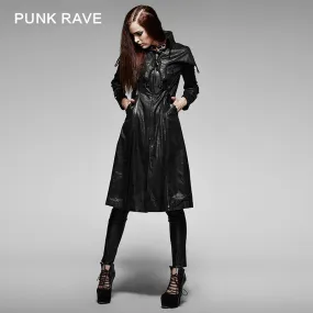 Y-373 black Soft Leather Long Sleeve Gothic Trench Coats For Women